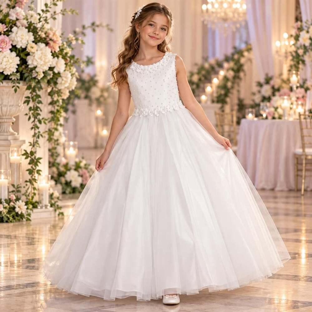Blossom Girls Pearl Floral Formal Dress Size 14 White